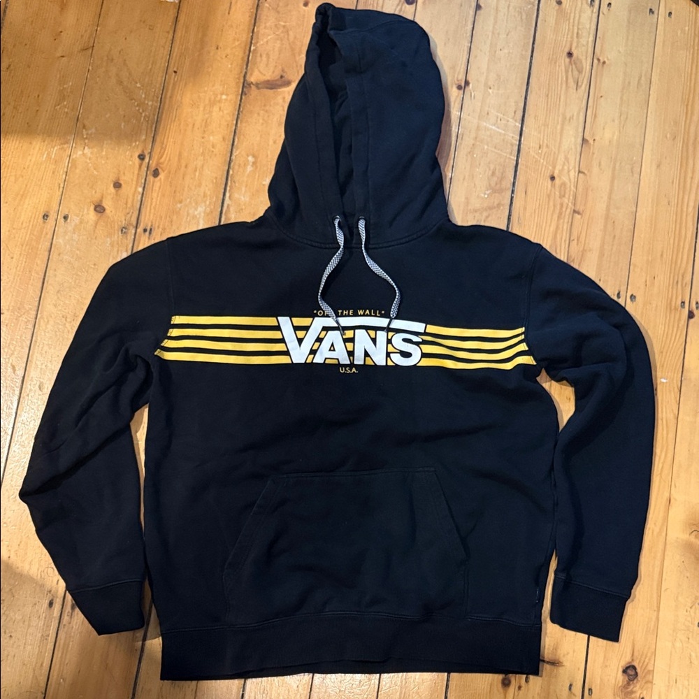 Vans Black Hoodie with Yellow Stripe Logo